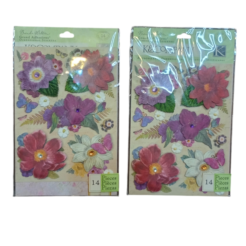 K & Company Scrapbook Lot of 2 Grand Adhesions 3D FLORAL New in Pack